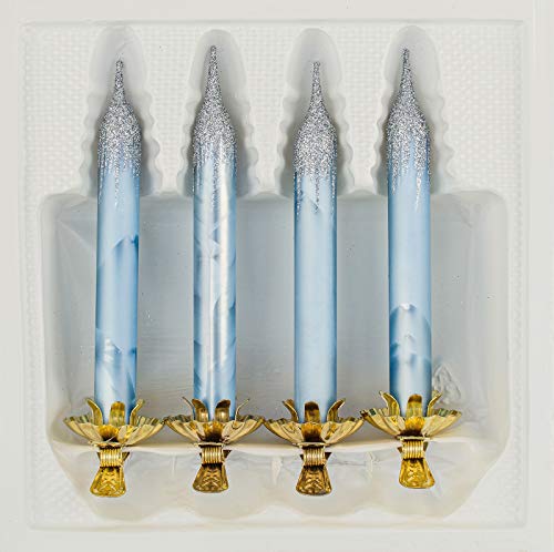 4tlg. Glas-Baumkerzen Set in 'Ice Blau Silber' mit Metall-Clip - Vintage Glas Weihnachtsbaumkerzen Christbaumschmuck - Baumschmuck - 4tlg. Glas-Baumkerzen Set in 'Ice Blau Silber' mit Metall-Clip - Vintage Glas Weihnachtsbaumkerzen Christbaumschmuck - Baumschmuck - von Christbaumkugeln-24.de