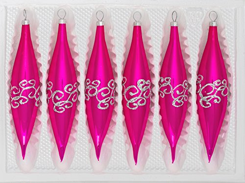 6 TLG. Glas-Zapfen Set in Hochglanz-Pink-Silberne-Ornamente - Neuheit - Christbaumkugeln - Weihnachtsschmuck-Christbaumschmuck von Christbaumkugeln-24.de