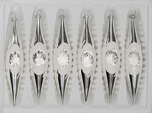 6 TLG. Glas-Zapfen Set in Hochglanz Vintage Silver - Christbaumkugeln - Weihnachtsschmuck-Christbaumschmuck von Christbaumkugeln-24.de
