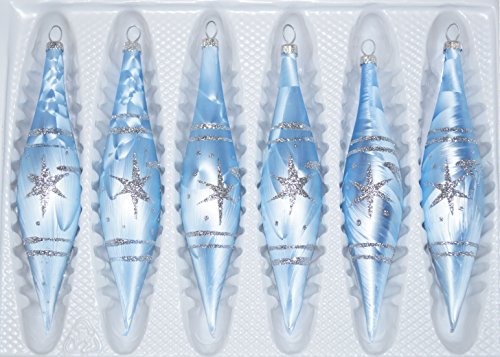 6 TLG. Glas-Zapfen Set in Ice Blau Silber Komet - Christbaumkugeln - Weihnachtsschmuck-Christbaumschmuck von Christbaumkugeln-24.de