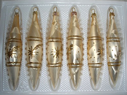6 TLG. Glas-Zapfen Set in Ice Champagner Gold Komet - Christbaumkugeln - Weihnachtsschmuck-Christbaumschmuck von Christbaumkugeln-24.de