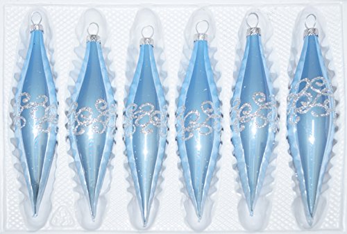 6 tlg. Glas-Zapfen Set in "Hochglanz-Blau-Silberne-Ornamente - Neuheit - Christbaumkugeln - Weihnachtsschmuck-Christbaumschmuck von Christbaumkugeln-24.de