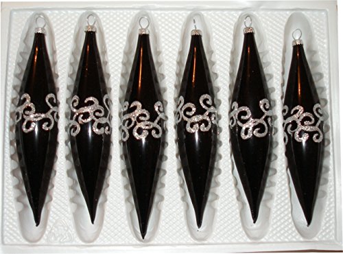 6 tlg. Glas-Zapfen Set in "Hochglanz-Schwarz-Silberne-Ornamente-Gothic - Neuheit -" Christbaumkugeln - Weihnachtsschmuck-Christbaumschmuck von Christbaumkugeln-24.de