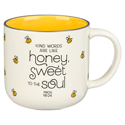 Christian Art Gifts Große Keramik-Kaffee- und Teetasse für Frauen: Kind Words are Like Honey – Sprichwörter. 16:24 Schrift, ungiftig/bleifrei, mikrowellen-/spülmaschinenfest, gelb/weiß, 425 ml von Christian Art Gifts