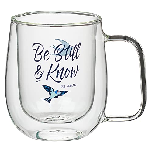 Isolierte Glas-Kaffee-/Teetasse | Be Still and Know w/Bird Psalm 46:10 Bibelvers | Inspirierende Kaffee-/Teetasse für Frauen von Christian Art Gifts