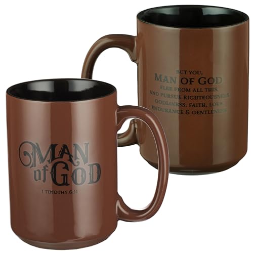 Kaffeetasse mit Aufschrift "Man Of God", mit 1 Timothy 6:11 Schrift Vers, braun, 400 ml Keramik von Christian Art Gifts