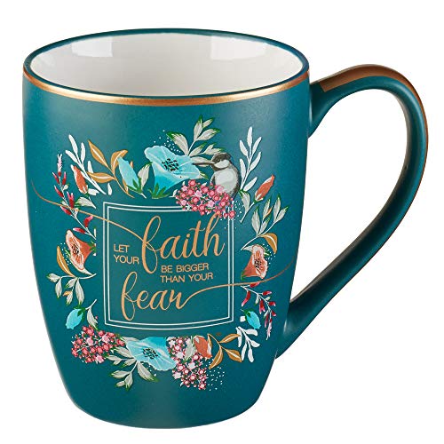 Floral Faith Tasse für Damen und Herren, Keramik-Kaffeetasse mit goldfarbenem Rand und Kalligraphie, 340 ml von Christian Art Gifts