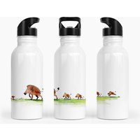 Edelstahl-Trinkflasche Mit Klappbarem Mundstück Und Integriertem Trinkhalm, Personalisierbar Wildschweine von ChristianBobeth