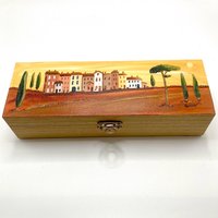 Holzbox Handbemalt Griffelkasten Schmuckkasten Etui Italien Häuserreihe Ordnung Aufbewahrung Schreibtischdeko Mäppchen Deko Toskanabild Box von ChristineHuwerArt