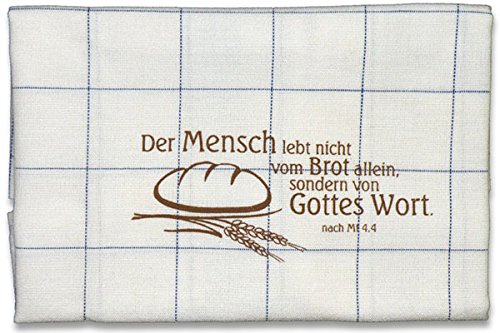 Christliche Geschenkideen °° Abtrockentuch Geschirrtuch Der Mensch lebt Nicht vom Brot allein. (blau) von Christliche Geschenkideen