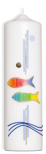 Christliche Geschenkideen °°4553 Kerze Regenbogenfisch/Wellen handgefertigt, Höhe 22cm, Ø6cm von Christliche Geschenkideen