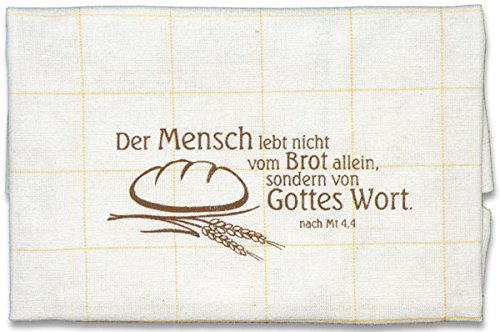 Christliche Geschenkideen °° Abtrockentuch Geschirrtuch Der Mensch lebt Nicht vom Brot allein. (gelb) von Christliche Geschenkideen