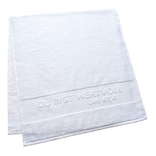 Christliche Geschenkideen Badetuch mit gewebter Bordüre Du bist wertvoll Uni aus Reiner Baumwolle 70 x 140cm (weiß) von Christliche Geschenkideen