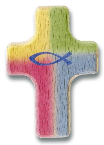 Christliche Geschenkideen Handkreuz Handschmeichler aus Holz (Bunt Fisch) von Christliche Geschenkideen