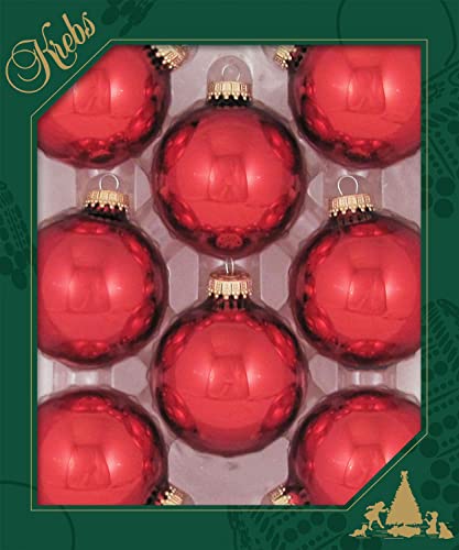 Christmas by Krebs Weihnachtsbaumschmuck aus Glas, 67 mm, 8 Stück, Nahtlose Hängedekoration (glänzendes Weihnachtsrot) von Krebs Glas Lauscha