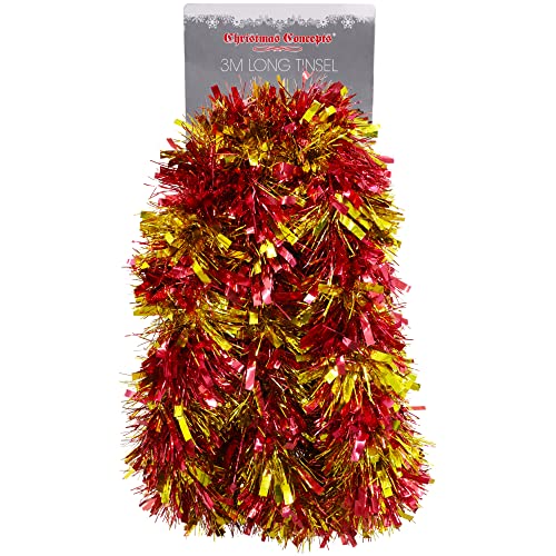 Christmas Concepts® 3m / 9.8ft Klobig/Feines Weihnachtslametta - Weihnachtsdekoration - Hochwertige Lametta (Rot & Gold gestreift) von Christmas Concepts