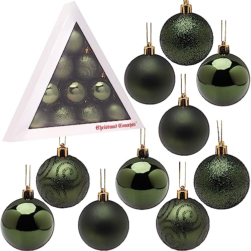 Christmas Concepts® 10er-Pack - 60 mm Christbaumkugeln - Glänzend, Matt & Glitzernde verzierte Kugeln (Forrest Green) von Christmas Concepts