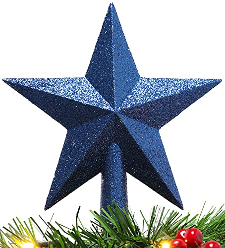 Christmas Concepts® 20cm Glitzer-Baumkronen-Sterndekoration – Weihnachtsbaumspitze (Mitternachtsblau) von Christmas Concepts
