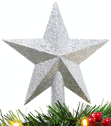 Christmas Concepts® 20cm Glitzer-Baumkronen-Sterndekoration – Weihnachtsbaumspitze (Silber) von Christmas Concepts