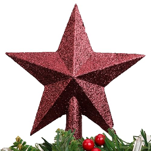 Christmas Concepts® 20cm Glitzer Baumspitze Stern Dekoration - Weihnachtsbaumspitze (Rioja Rot) von Christmas Concepts