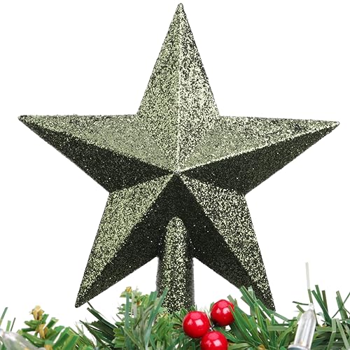 Christmas Concepts® 20cm Glitzer Baumspitze Stern Dekoration - Weihnachtsbaumspitze (Waldgrün) von Christmas Concepts