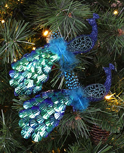 Christmas Concepts® 20cm Pfauendekoration Mit Juwelenschwanz - Christbaumschmuck (Pailletten Türkis, Packung mit 2) von Christmas Concepts