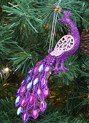 Christmas Concepts® 20cm Pfauendekoration Mit Juwelenschwanz - Christbaumschmuck (Perlen lila, Packung mit 1) von Christmas Concepts
