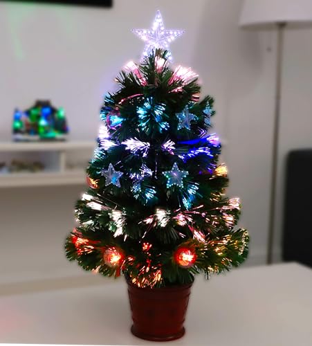 Christmas Concepts® 2FT Green Fiber Optic Weihnachtsbaum mit Sternen und Baubles und Red Base von Christmas Concepts