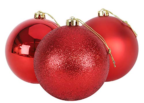 Christmas Concepts® 3er Pack - Extra große 150mm Christbaumkugeln - Glänzend, Matt & Glitterdekorierte Kugeln (Rot) von Christmas Concepts