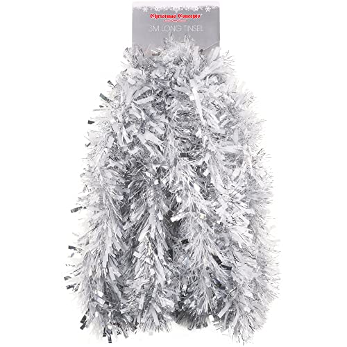 Christmas Concepts® 3m / 9.8ft Klobig/Feines Weihnachtslametta - Weihnachtsdekoration - Hochwertige Lametta (Mattweiß & Silber) von Christmas Concepts