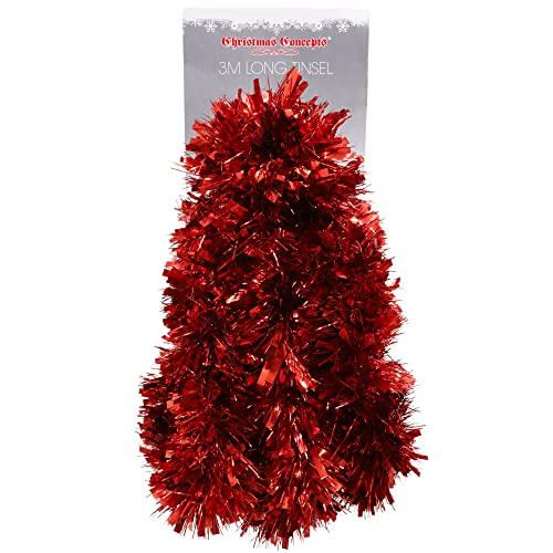 Christmas Concepts® 3m / 9.8ft Klobig/Feines Weihnachtslametta - Weihnachtsdekoration - Hochwertige Lametta (rot) von Christmas Concepts