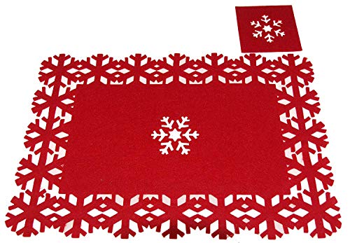 Christmas Concepts® 8-teiliges Set aus Schneeflocken-Tischset und Untersetzer aus rotem Filz - 4 Tischsets + 4 Untersetzer von Christmas Concepts