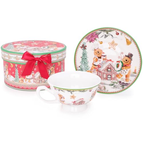 Christmas Concepts® Lebkuchen-Deluxe-Keramikgeschirr-Serie (Teetasse und Untertasse) von Christmas Concepts