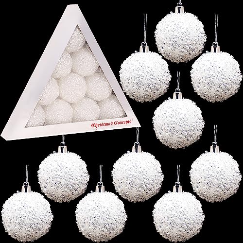 Christmas Concepts® Packung mit 10 – 60 mm Weihnachtsbalsam, schillernd, Weiß Sparkle von Christmas Concepts