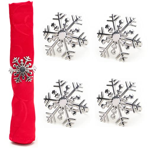 Christmas Concepts® Set mit 4 silbernen Serviettenringen – Luxus-Weihnachtsserviettenhalter – Tischdekoration (Baum) (Schneeflocke) von Christmas Concepts