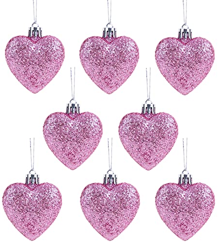 Christmas Concepts®8 x 60mm Baby-Rosa-Funkeln-Herz formte Weihnachtsbaum-Flitter von Christmas Concepts