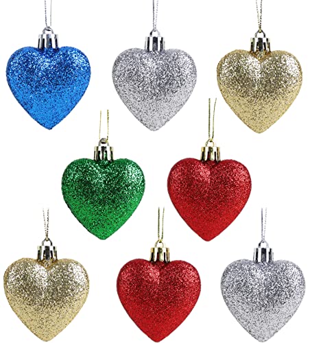 Christmas Concepts®8 x 60mm Multi Colour Glitter Herz formte Weihnachtsbaum-Flitter von Christmas Concepts