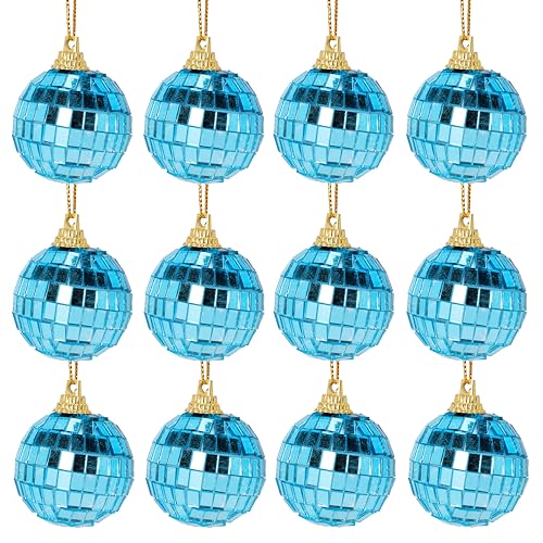 Packung 12-40mm Spiegelkugeln - Disco Baubles - Weihnachtsbaum Dekorationen (Eisblau) von Christmas Concepts