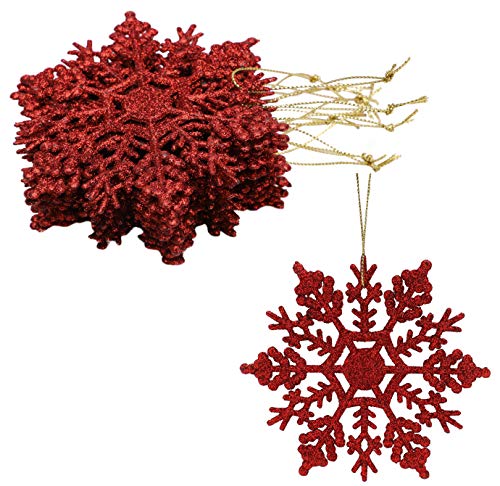 Packung mit 12-10 cm Glitter Schneeflocke zum Aufhängen - Weihnachtsschmuck (Rot) von Christmas Concepts