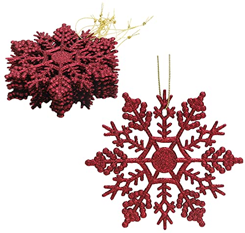 Packung mit 12-10 cm Glitter Schneeflocke zum Aufhängen - Weihnachtsschmuck… (Rioja Rot) von Christmas Concepts
