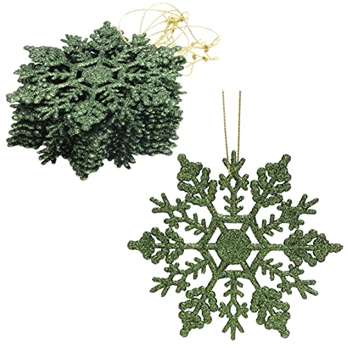 Packung mit 12-10 cm Glitter Schneeflocke zum Aufhängen - Weihnachtsschmuck… (Waldgrün) von Christmas Concepts