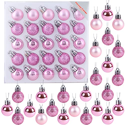 Packung mit 25 Glänzend, Matt & Glitter Mini Weihnachtsbaum-Flitter (Baby Pink) von Christmas Concepts