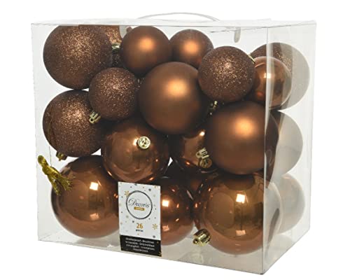 Weihnachtskugeln Kunststoff 6-10cm x 26 Stück Mix Christbaumkugeln Set (Zimt) von Kaemingk