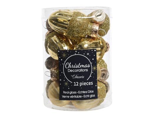 Christbaumschmuck Eicheln Glas 4cm x 12 Stück Weihnachtskugeln hellgold von Christmas Decorations