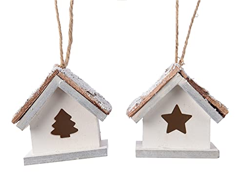 Christbaumschmuck Holz Vogelhaus klein 6cm x 1 Stück Sortiert Vogel Natur weiß von Christmas-Decorations