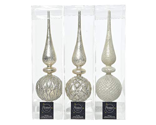 Christbaumspitze Glas 31cm D=8cm 1 Stück sortierte Ornamente Weihnachtsbaumspitze winterweiß matt von Christmas Decorations