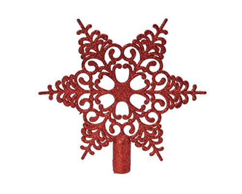 Christbaumspitze Schneeflocke Kunststoff Glitzer 20cm Weihnachtsspitze Tannenbaumspitze bruchsicher rot von Christmas-Decorations