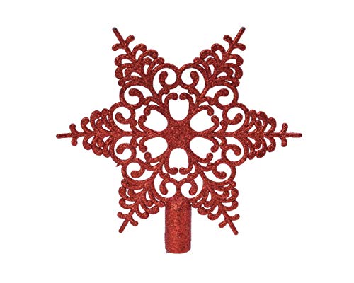 Christbaumspitze Schneeflocke Kunststoff Glitzer 20cm Weihnachtsspitze Tannenbaumspitze bruchsicher rot von Christmas Decorations