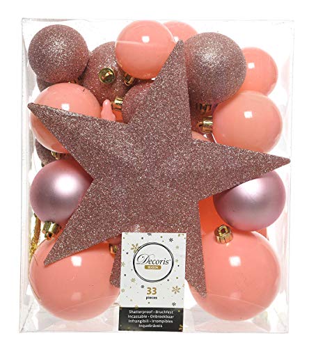 Weihnachtskugeln mit Christbaumspitze Stern Kunststoff 33er Set bruchsicher 33er Set Kunststoff - Weihnachtskugeln Mix mit Sternspitze Rosa Bonbon von Christmas-Decorations