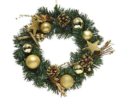 Christmas-Decorations Künstlicher Türkranz 30cm PVC Soft Nadeln Tannenkranz mit bruchsicheren Weihnachtskugeln Weihnachten Gold von Christmas-Decorations